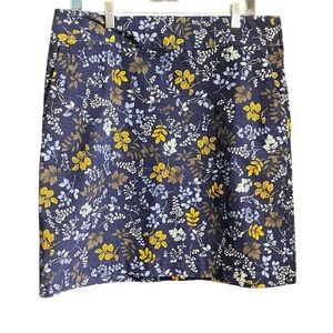 Talbots Floral A-Line Skirt - Navy with Yellow and White